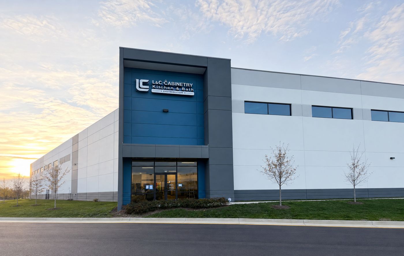 Exterior of the L&C Cabinetry Richmond-area warehouse and showroom in Ashland, Virginia