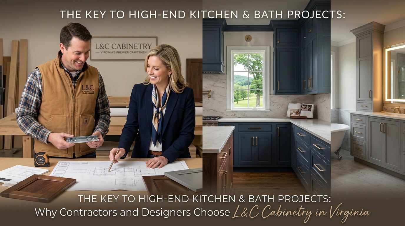 Header graphic: contractor and designer reviewing plans in a navy shaker kitchen