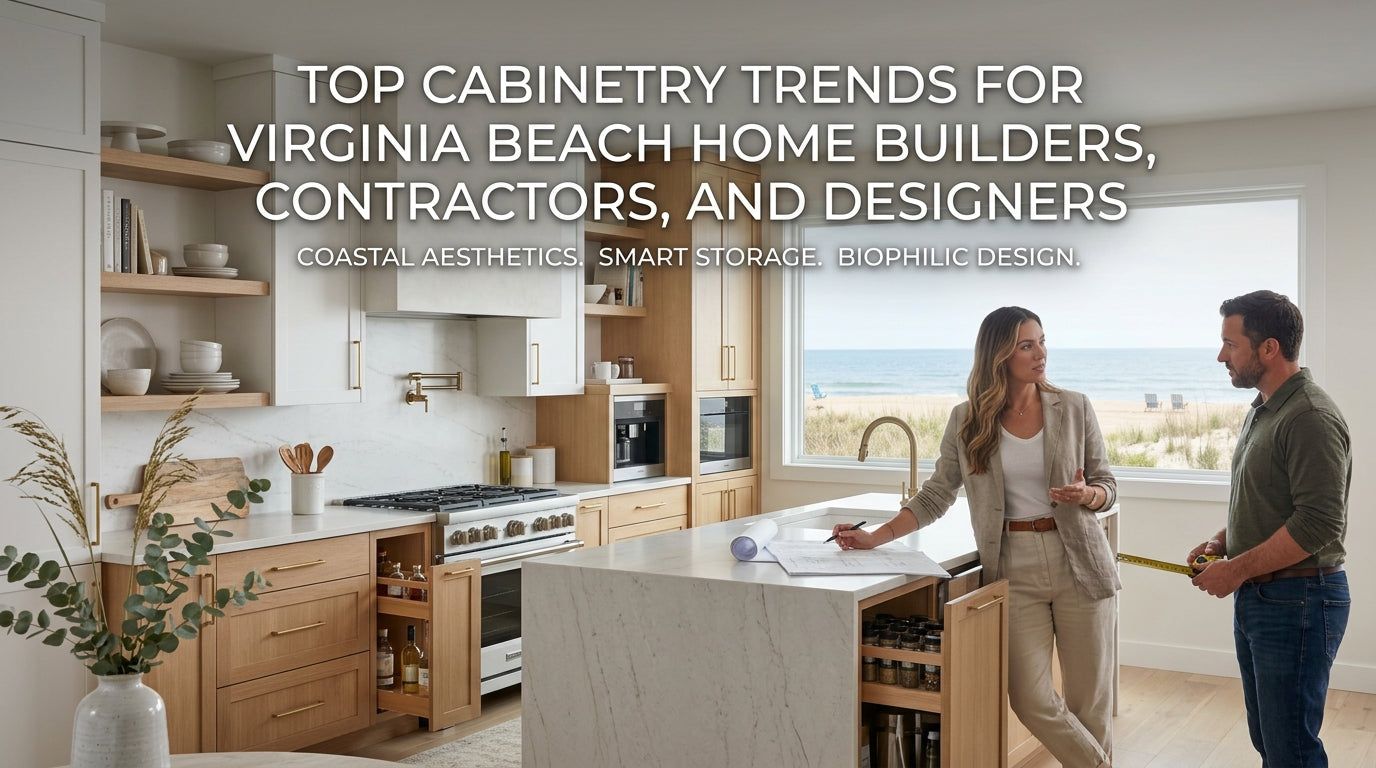 Header graphic: top cabinetry trends for Virginia Beach home builders, contractors and designers