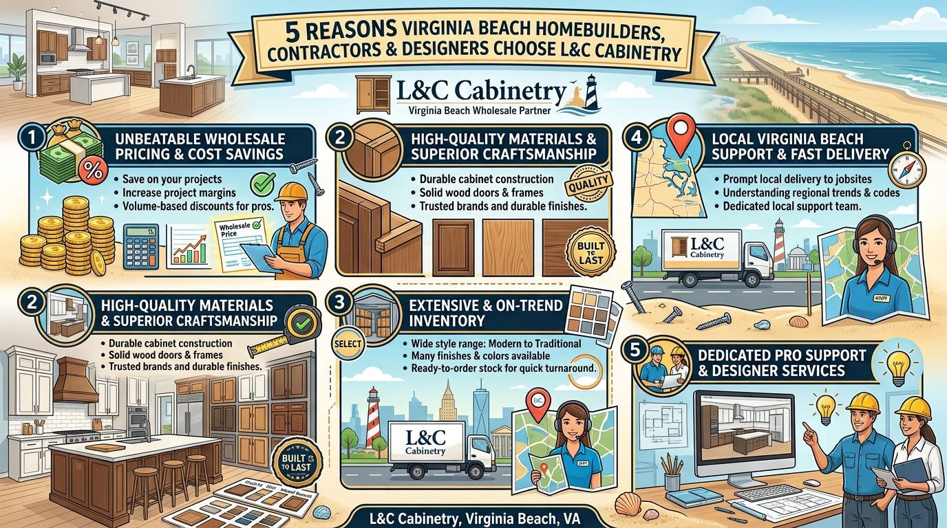 Infographic: five reasons Virginia Beach homebuilders, contractors and designers choose L&C Cabinetry