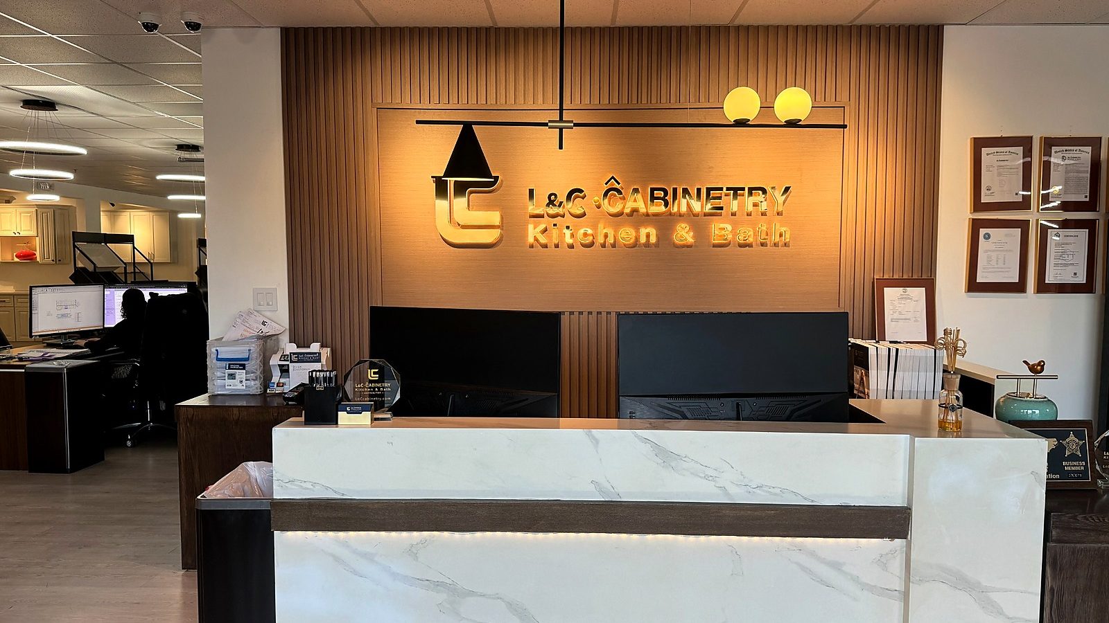 L&C Cabinetry Charlotte kitchen and bath showroom reception area