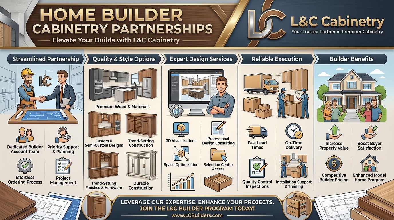 L&C Cabinetry infographic on home builder cabinetry partnerships
